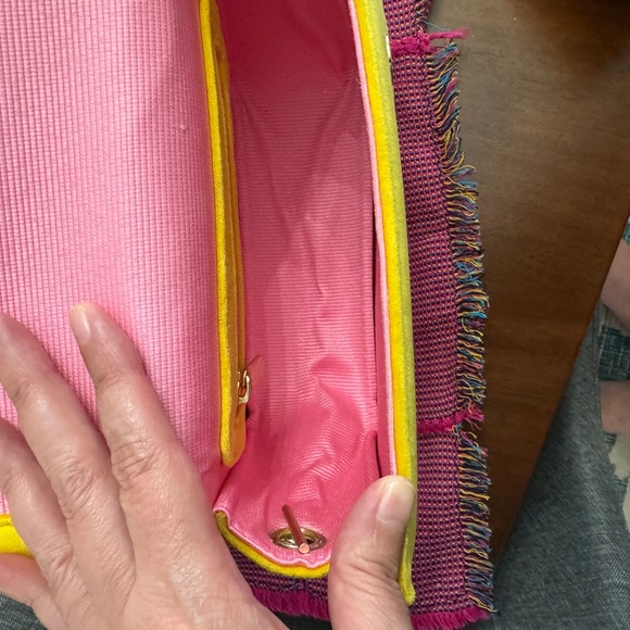 Boden Yellow and Pink Velvet Tassle Bag - Picture 7 of 9